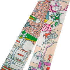 Hermes Twilly Animapolis Rose / Vert / Blanc Silk Scarf New w/Box