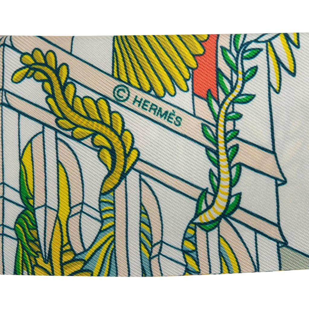 Women's Hermes Twilly Animapolis Rose / Vert / Blanc Silk Scarf New w/Box