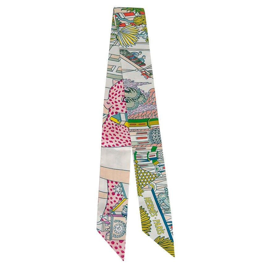 Hermes Twilly Animapolis Rose / Vert / Blanc Silk Scarf New w/Box