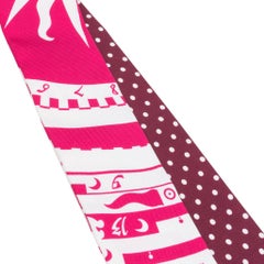 Hermes Twilly Astrologie a Pois Fuchsia / Blanc and Bordeaux Set of 2 New