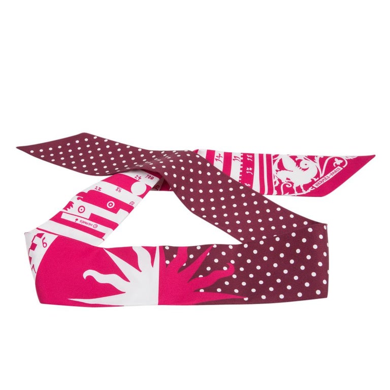 Hermes Twilly Astrologie a Pois Fuchsia, Blanc and Bordeaux Set of 2 ...