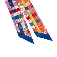 Hermes Twilly Bolduc Au Carre Plumetis Corail / Jaune / Rose Fluo Set of 2