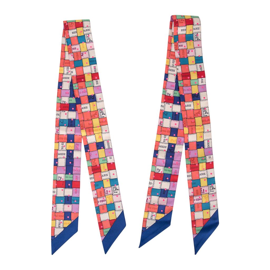 De las mujeres Hermes Twilly Bolduc Au Carre Plumetis Corail / Jaune / Rose Fluo Lote de 2 en venta