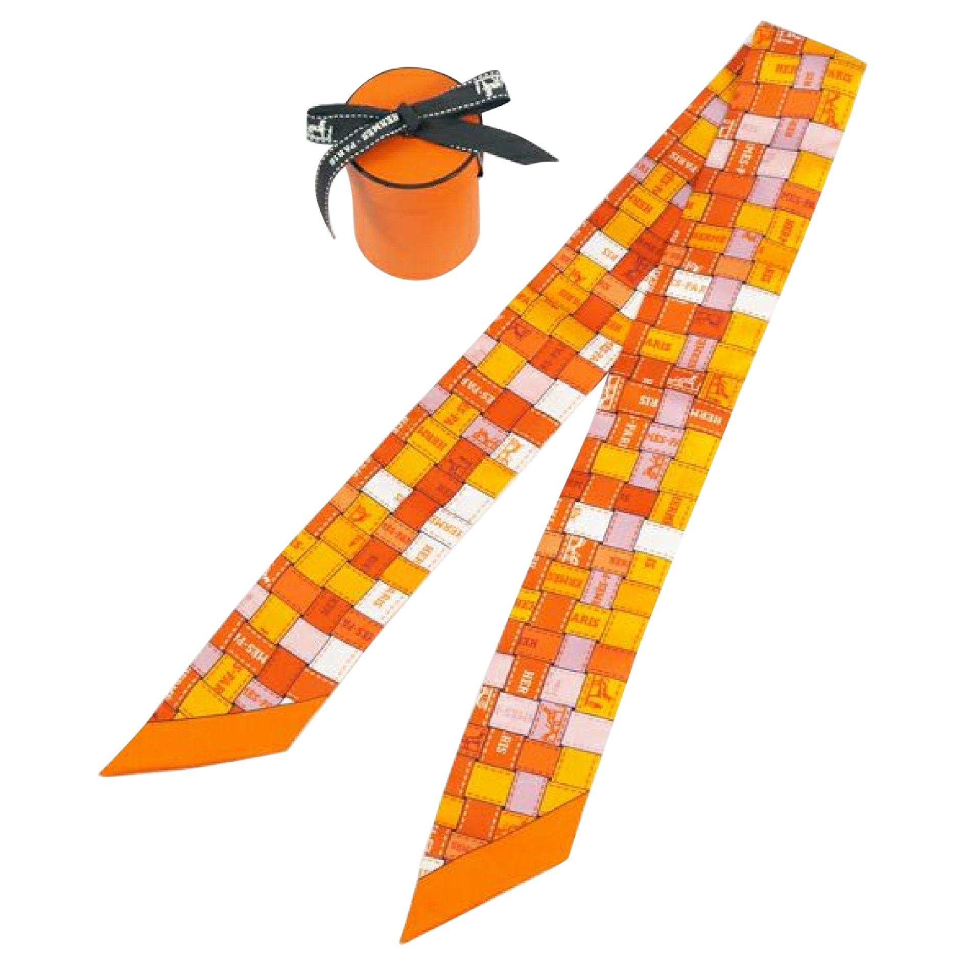 Hermes Silk Scarf Featuring People on Orange at 1stDibs