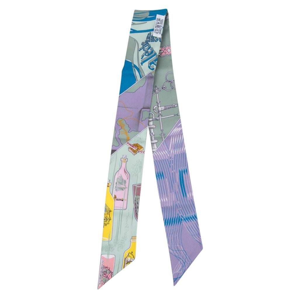 Guaranteed authentic Hermes silk scarf Twilly Set Caleche, Mors et Bouteilles.
Ships in a bottle and a number of ocean motifs sets an sense of adventure! 
Comes with signature Hermes box and ribbon.
NEW or NEVER WORN
final sale

SIZE  32