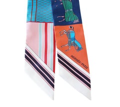 Hermes Twilly Couvertures Nouvelles Set of 2 Multi Colour Red Blues Greens