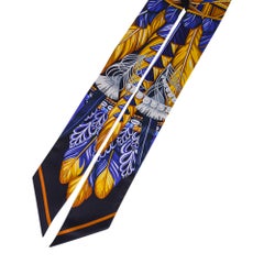 Hermes Twilly Danse Pacifique Blue Nuit / Jaune Vif Set of 2 New w/Box