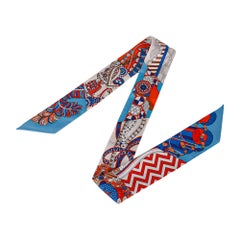 Hermes Twilly De L'Ombrelle Aux Duels Bleu/ Potiron / Creme Set of 2 New w/Box