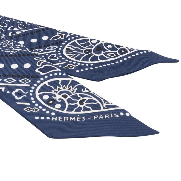 Hermes Twilly Entre Ciel Et Mer Bandana Set of Two Blue and White at