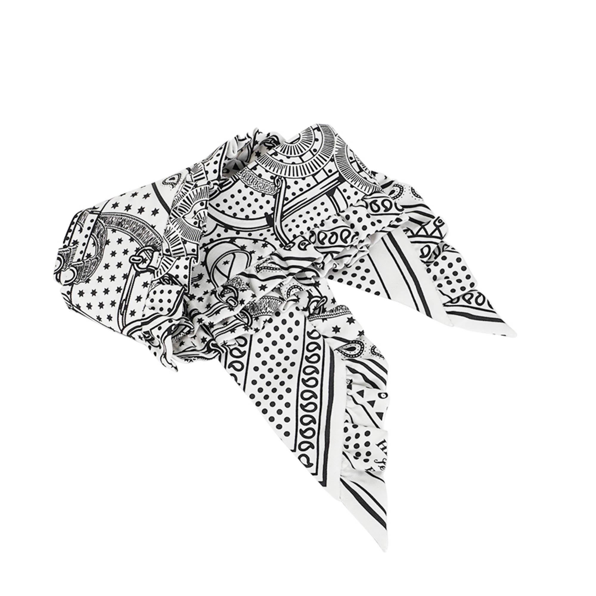 Hermes Twilly Eperon d'Or Bandana Blanc and Noir For Sale 1