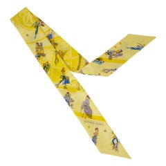 Hermes Twilly Ex-Libris Les Parisiennes Jaune Soufre / Gris Set of 2 New w/Box