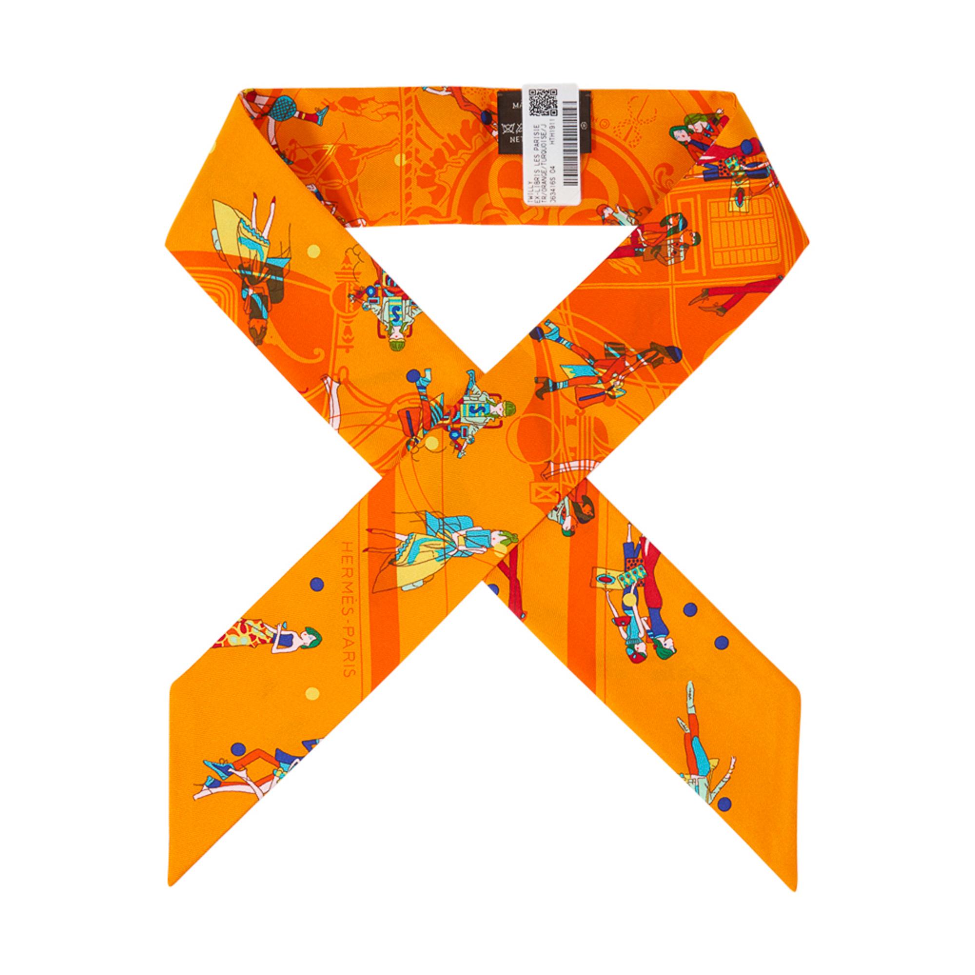Hermes Twilly Ex-Libris Les Parisiennes Orange / Turquoise / Jaune Set of 2  1