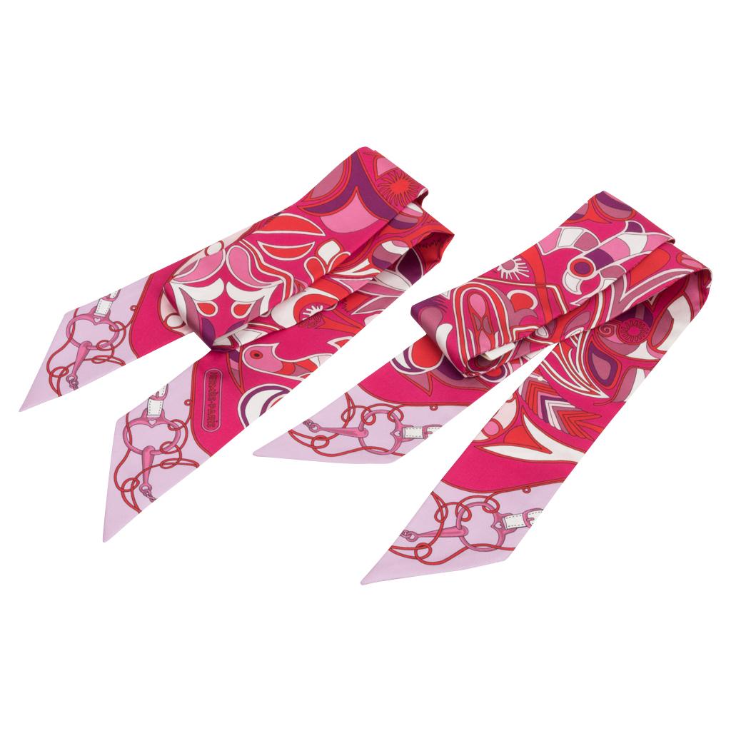 Pink Hermes Twilly Folklore Fuchsia Rouge Rose Set of 2 New