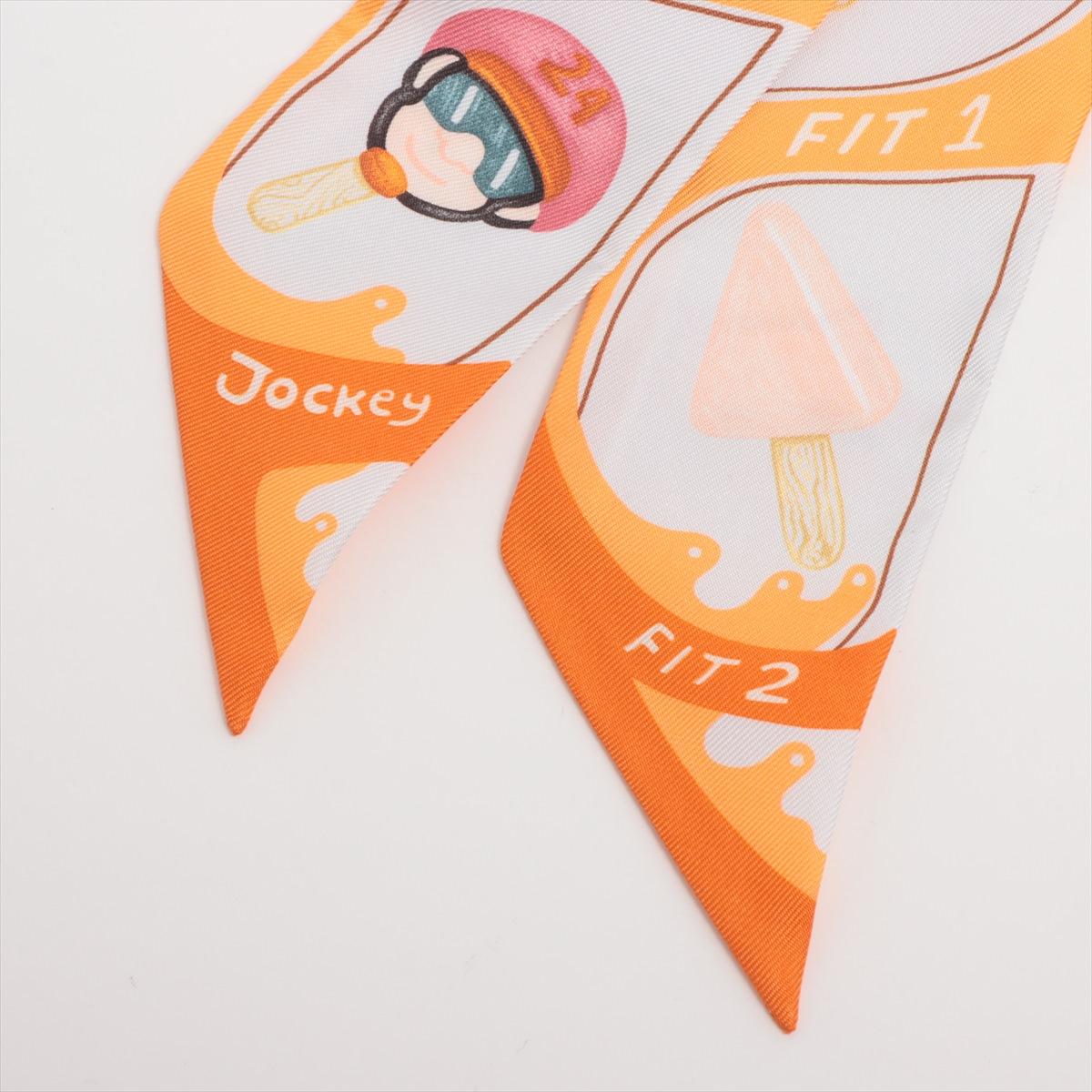 Beige Hermès Twilly Funny Ice Cream Silk Orange x White For Sale