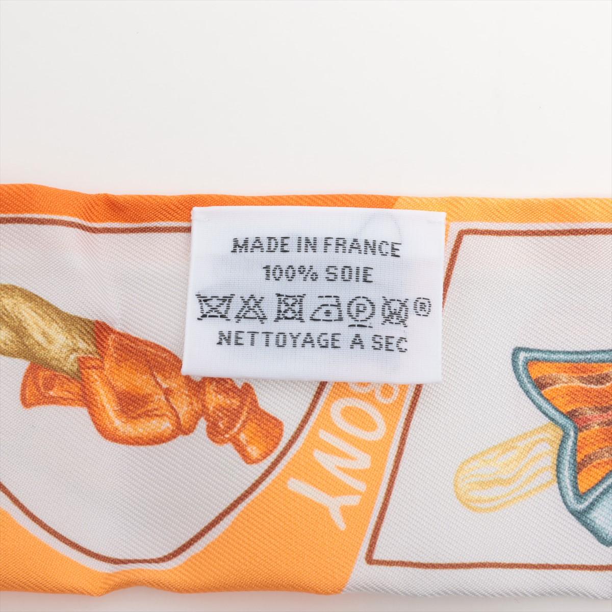 Hermès Twilly Funny Ice Cream Silk Orange x White In Good Condition For Sale In Humacao, PR