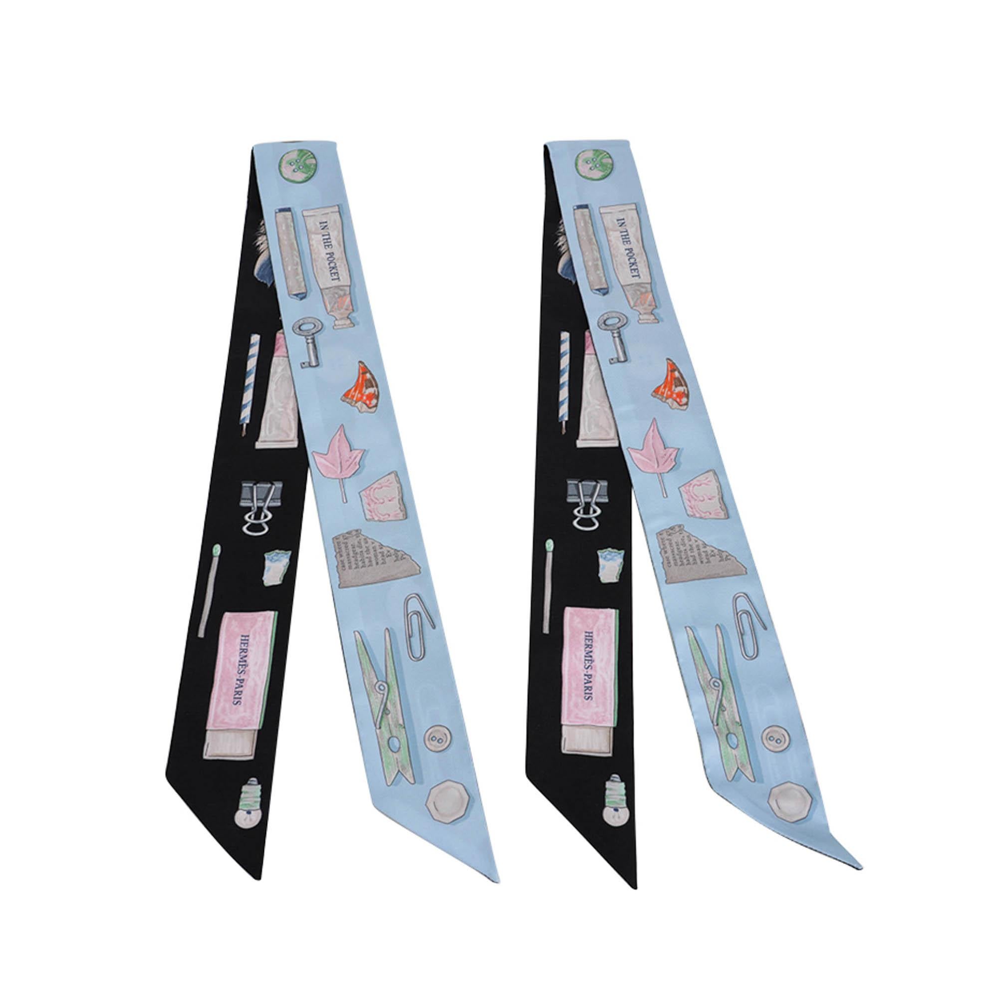 Hermes Twilly In the Pocket Noir Rose und Multicolore 2er-Set im Zustand „Neu“ im Angebot in Miami, FL