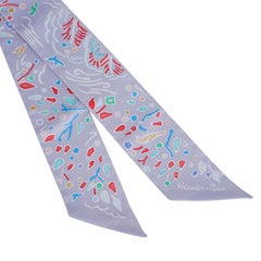 Hermes Twilly Isola di Primavera Gris Perle / Grenadine Silk Scarf Set of Two