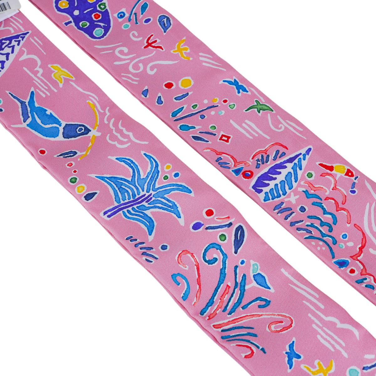 Hermes Twilly Isola di Primavera Rose / Bleu / Multicolore Silk Scarf Set of Two In New Condition In Miami, FL