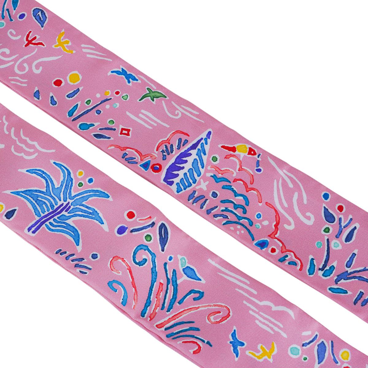 Hermes Twilly Isola di Primavera Rose / Bleu / Multicolore Silk Scarf Set of Two 2