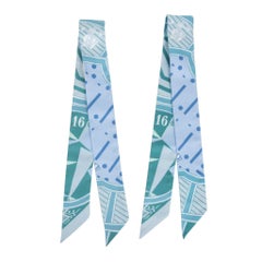 Hermes Twilly Jeu De Soie Aqua Celadon Ciel Set of 2 New