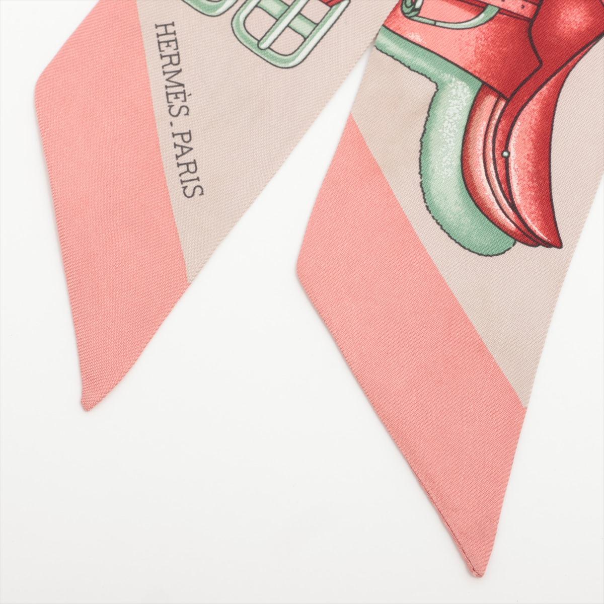 Ruban de saut Hermès Twilly Soie Beige×Pink Bon état à Humacao, PR