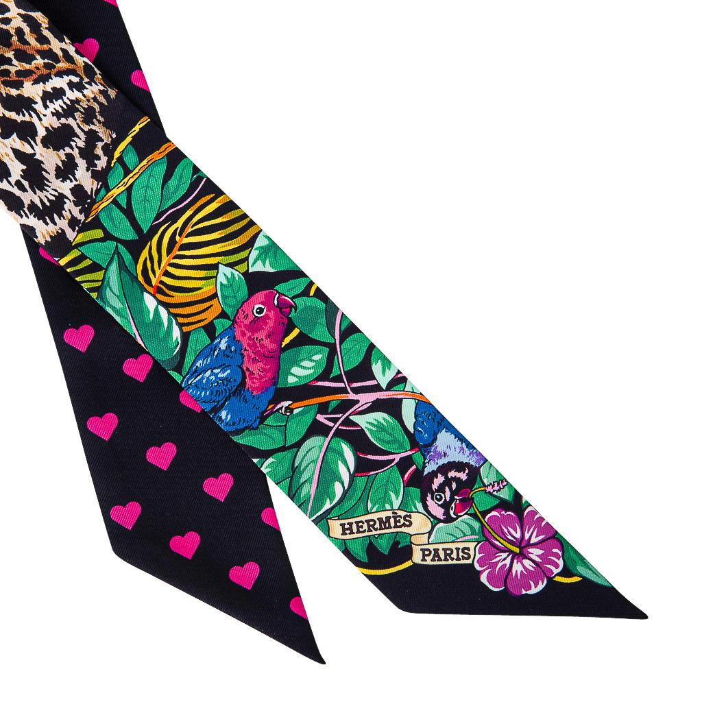 Hermes Twilly Dschungel Liebe Liebe Noir Vert  Rose Vif 2er-Set (Schwarz) im Angebot