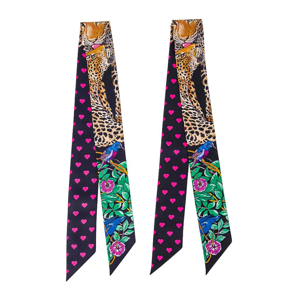 Hermes Twilly Dschungel Liebe Liebe Noir Vert  Rose Vif 2er-Set im Angebot 3
