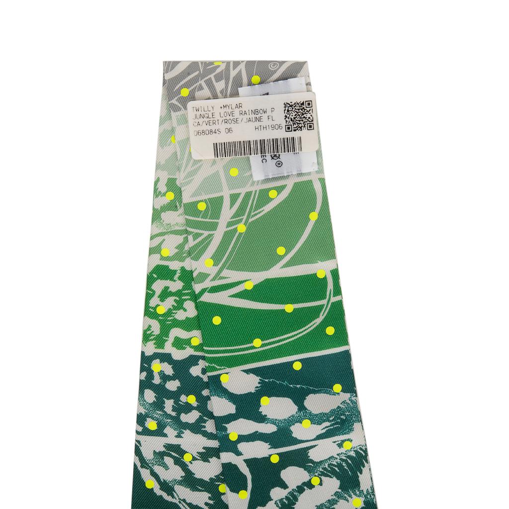 Hermes Twilly Jungle Love Rainbow Plumetis Vert / Rose / Jaune set of 2 3