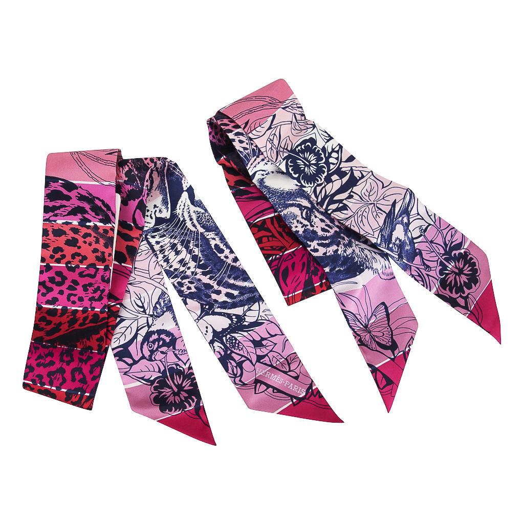 Hermes Twilly Jungle Love Rainbow Rose Vif Encre Set of 2 3