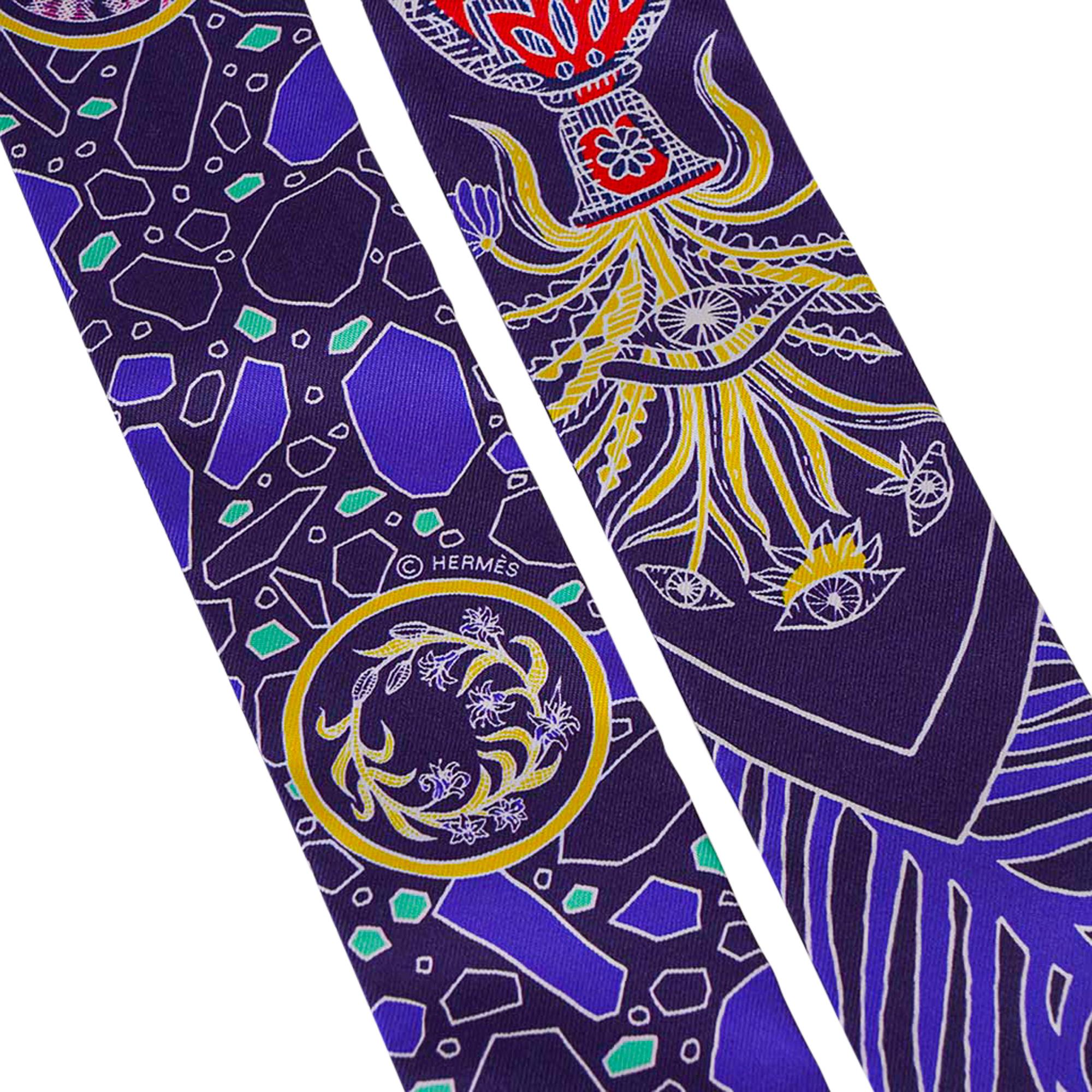 Donna Hermes Twilly La Danse Amazones Indigo / Jaune / Multi Set di 2 nuovi con scatola in vendita