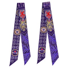 Hermes Twilly La Danse Amazones Indigo/ Jaune / Multi Set of 2 New w/Box
