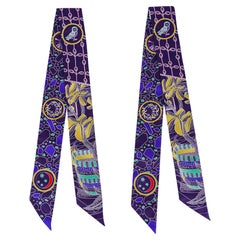 Hermes Twilly La Danse Amazones Indigo/ Jaune / Multi Set of 2 New w/Box