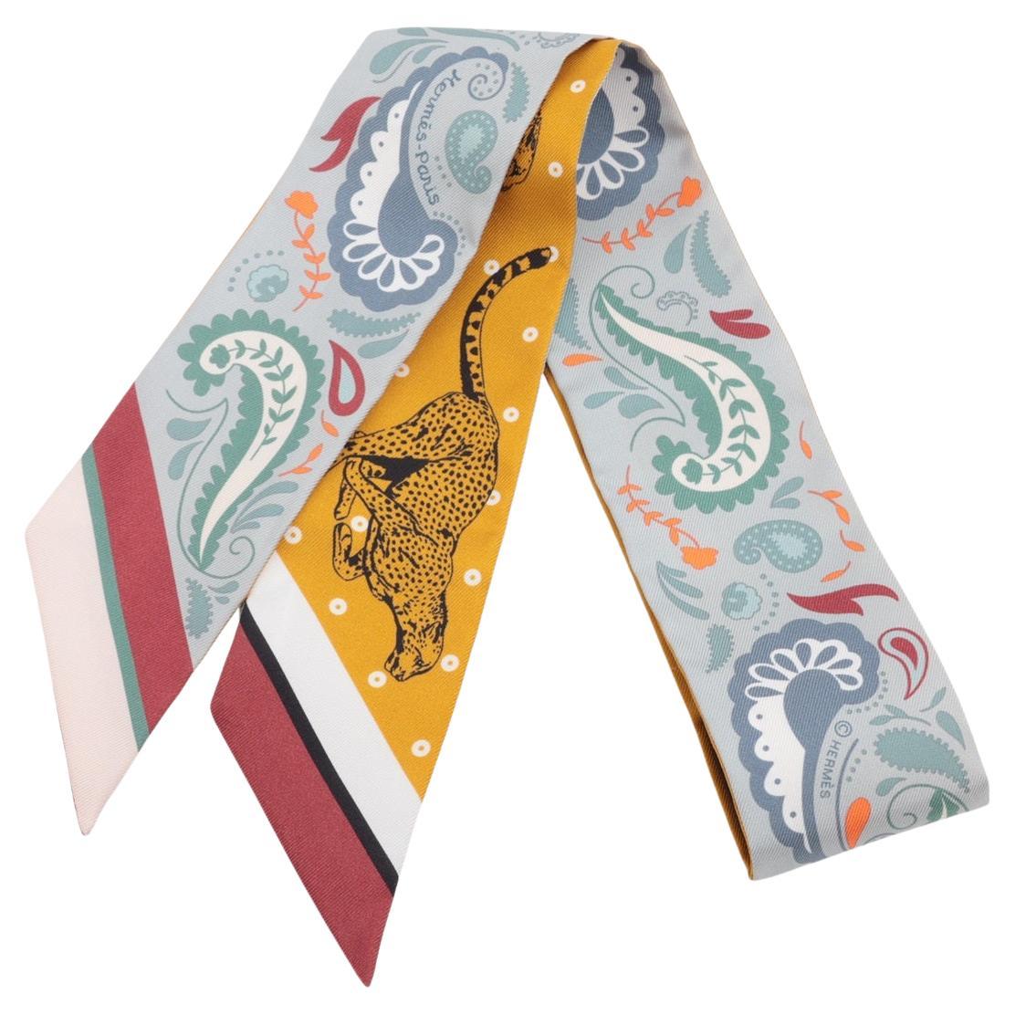 Hermès Twilly Leopard Silk Yellow x Gray