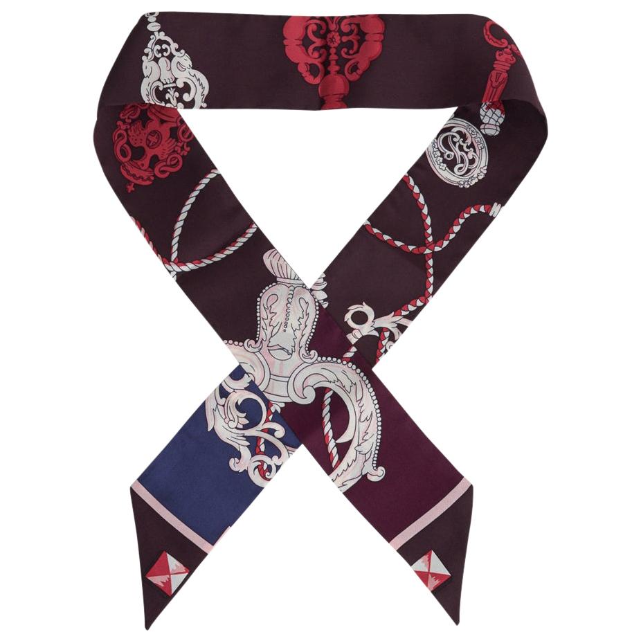 Hermes Scarf Pillow 90cm Les Cles Red Burgundy White Gold