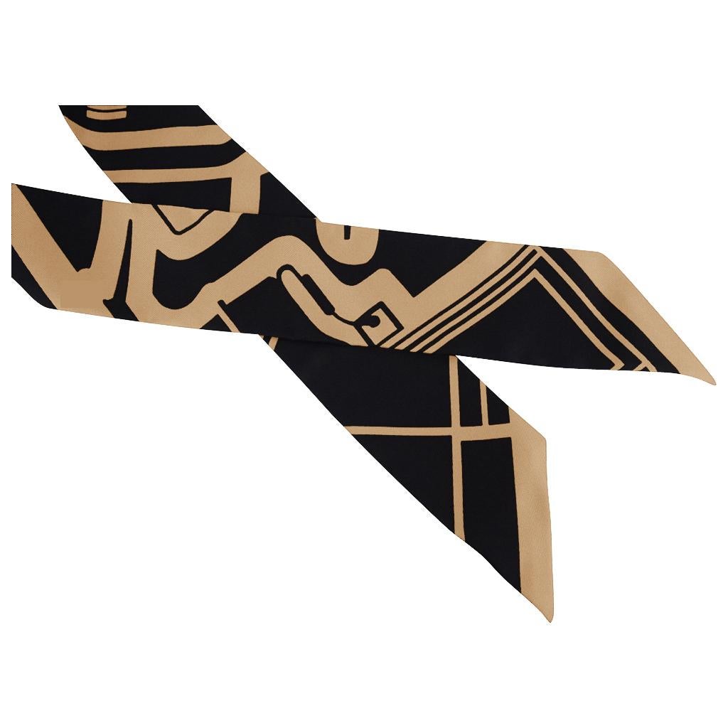 Hermes Twilly Les Coupes Tattoo Silk Scarf Camel / Noir Set of 2 1