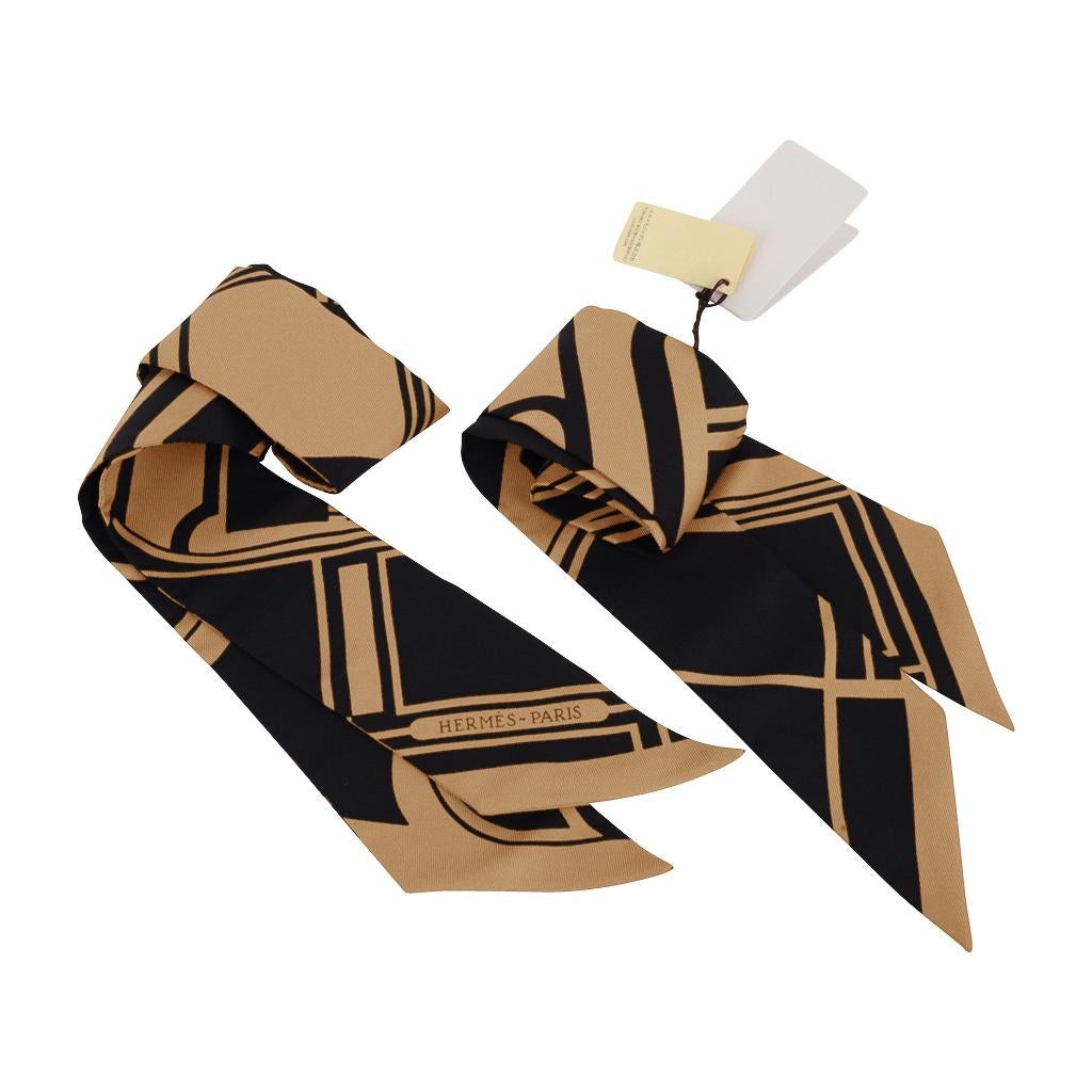 Hermes Twilly Les Coupes Tattoo Silk Scarf Camel / Noir Set of 2 2
