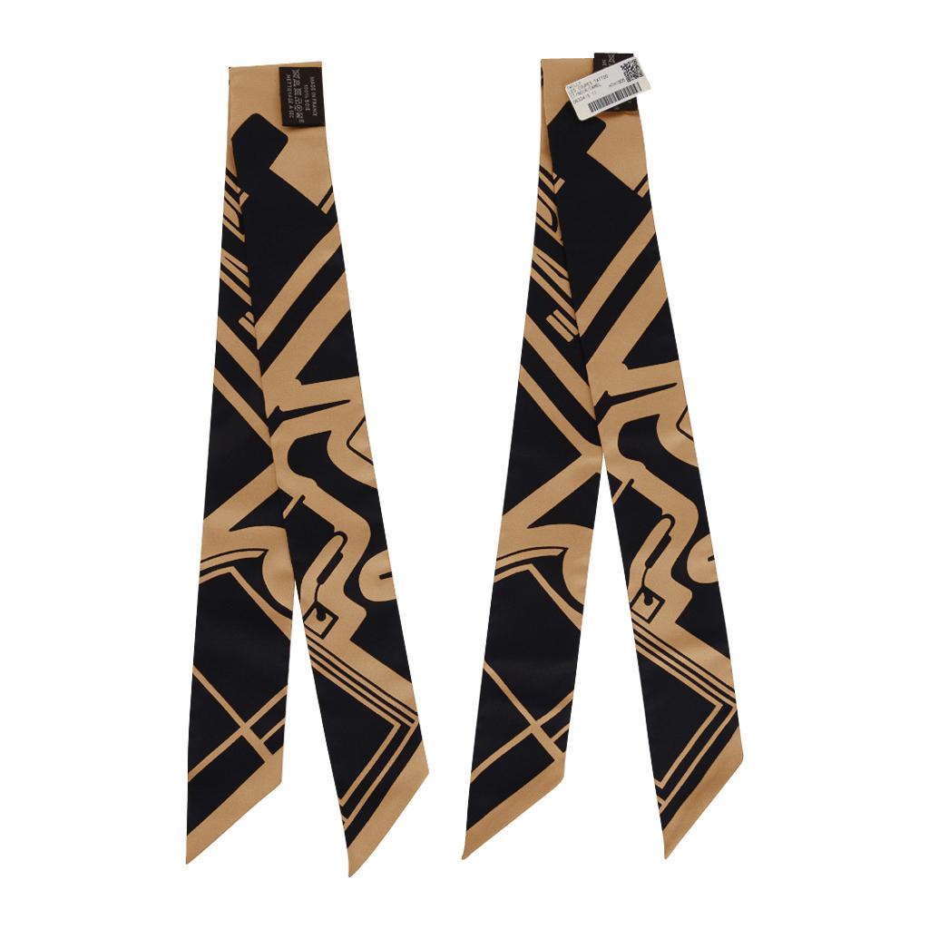Hermes Twilly Les Coupes Tattoo Silk Scarf Camel / Noir Set of 2 3