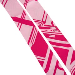 Hermes Twilly Les Coupes Tattoo Silk Scarf Rose Vif/ Rose Pale Set of 2 New