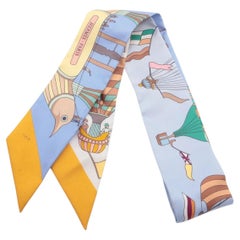 Hermès Twilly Les Folies Du Ciel Scarf Silk Light Blue