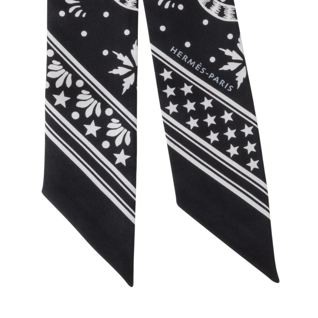 Hermes Twilly Les Leopards Bandana Black and White Set of 2 New w/Box 1
