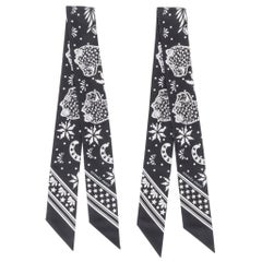 Hermes Twilly Les Leopards Bandana Black and White Set of 2 New w/Box