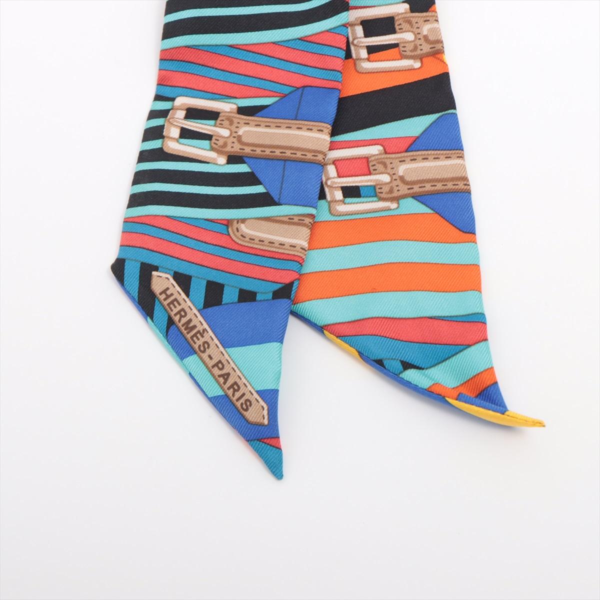 Gray Hermès Twilly Les Sangles Scarf Silk Multicolor For Sale