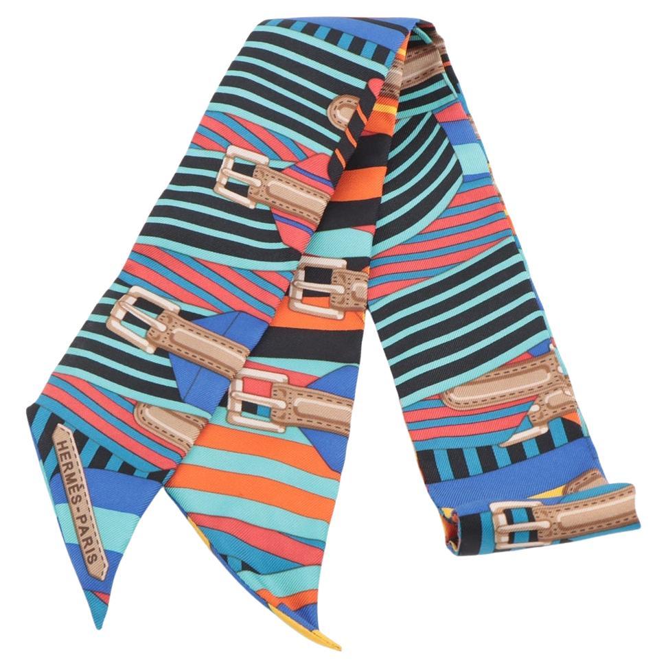 Hermès Twilly Les Sangles Scarf Silk Multicolor For Sale