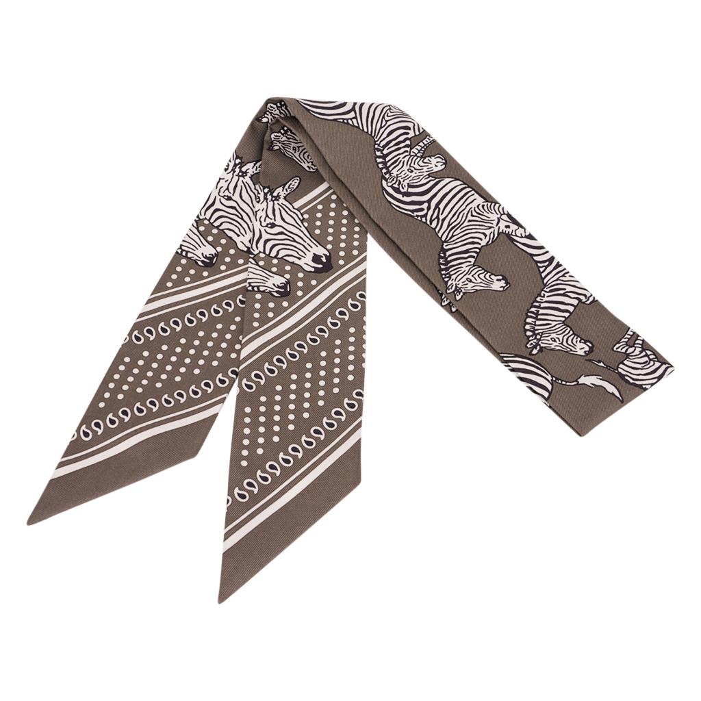 Hermes Twilly Les Zebres Gris Taupe / Noir  Set of Two 2