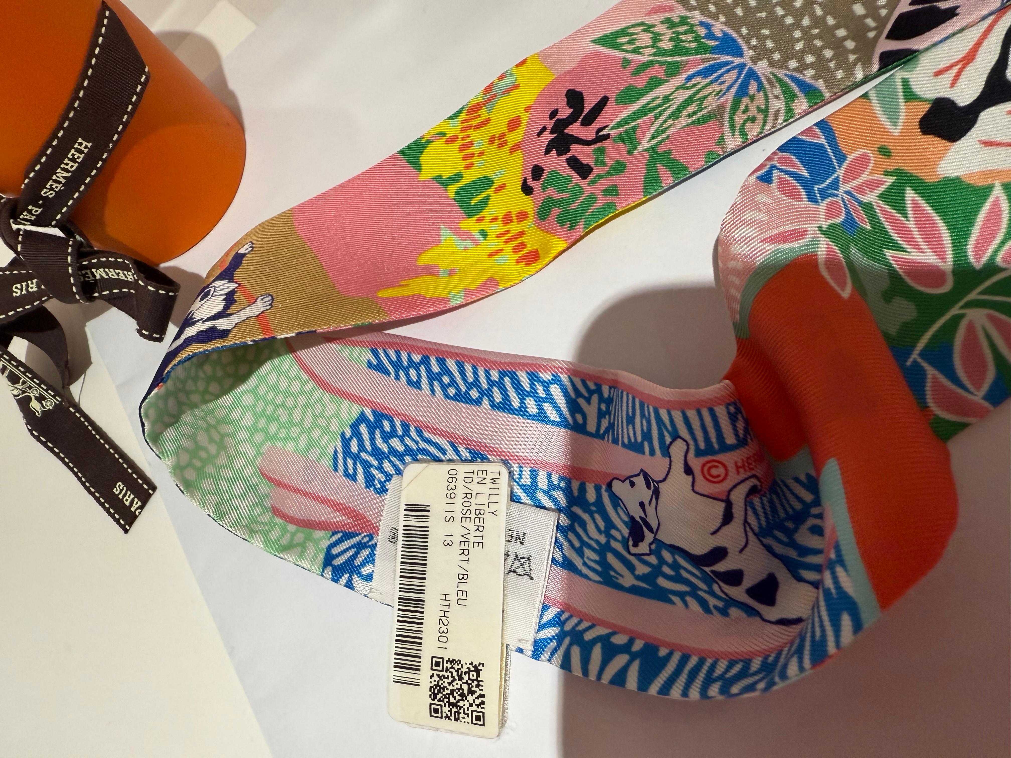 Gray Hermes Twilly  Liberte Silk scarf For Sale