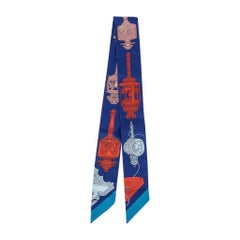 Hermes Twilly Merveilleuses Lanternes Indigo / Orange / Blue New w/ Box