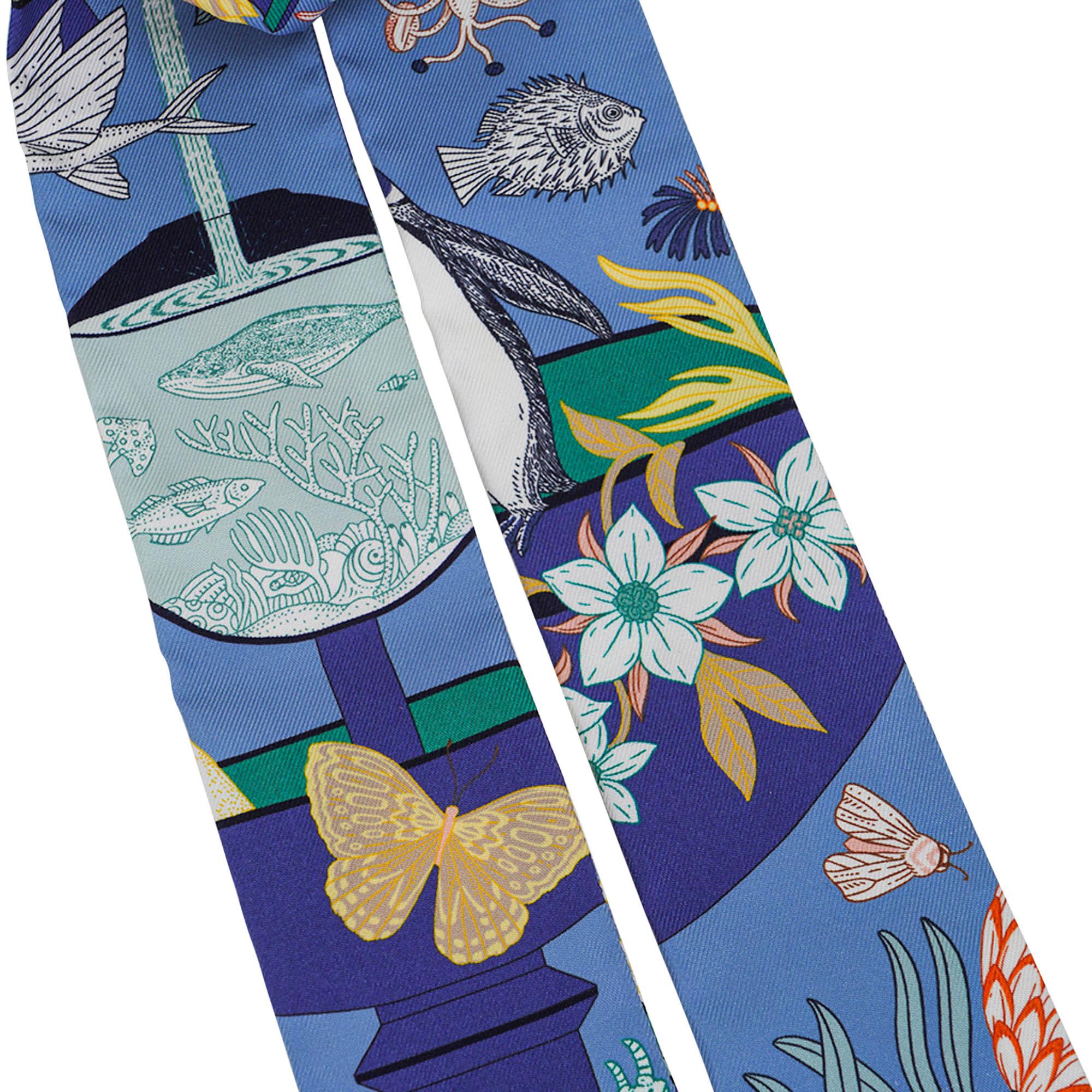 Hermes Twilly Precious Paradise Blue Jean Orange und Vert im Angebot 5