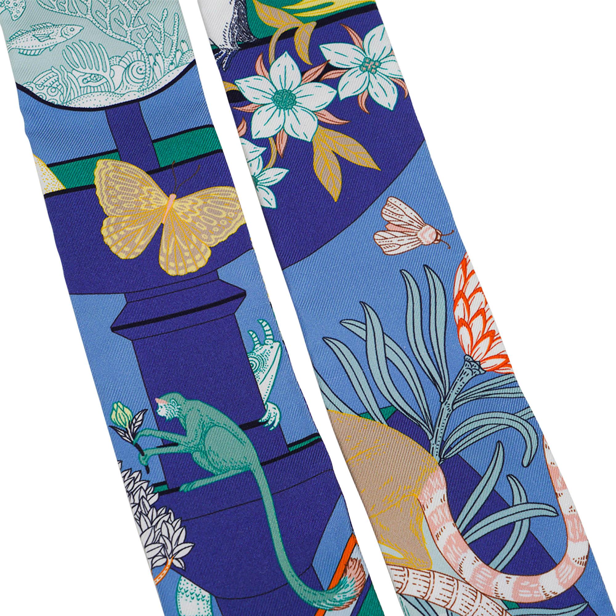 Hermes Twilly Precious Paradise Blue Jean Orange und Vert im Angebot 1
