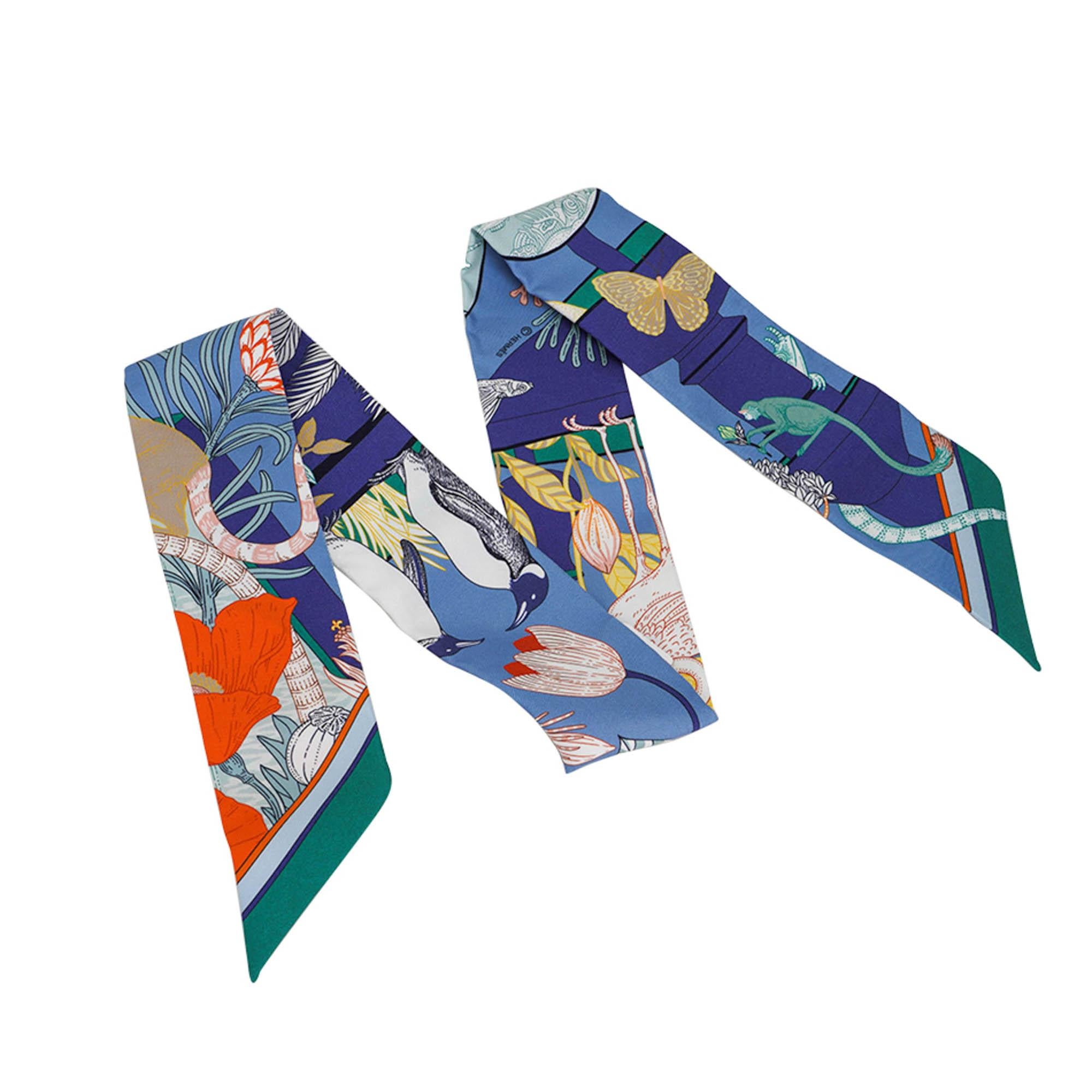 Hermes Twilly Precious Paradise Blue Jean Orange und Vert im Angebot 3