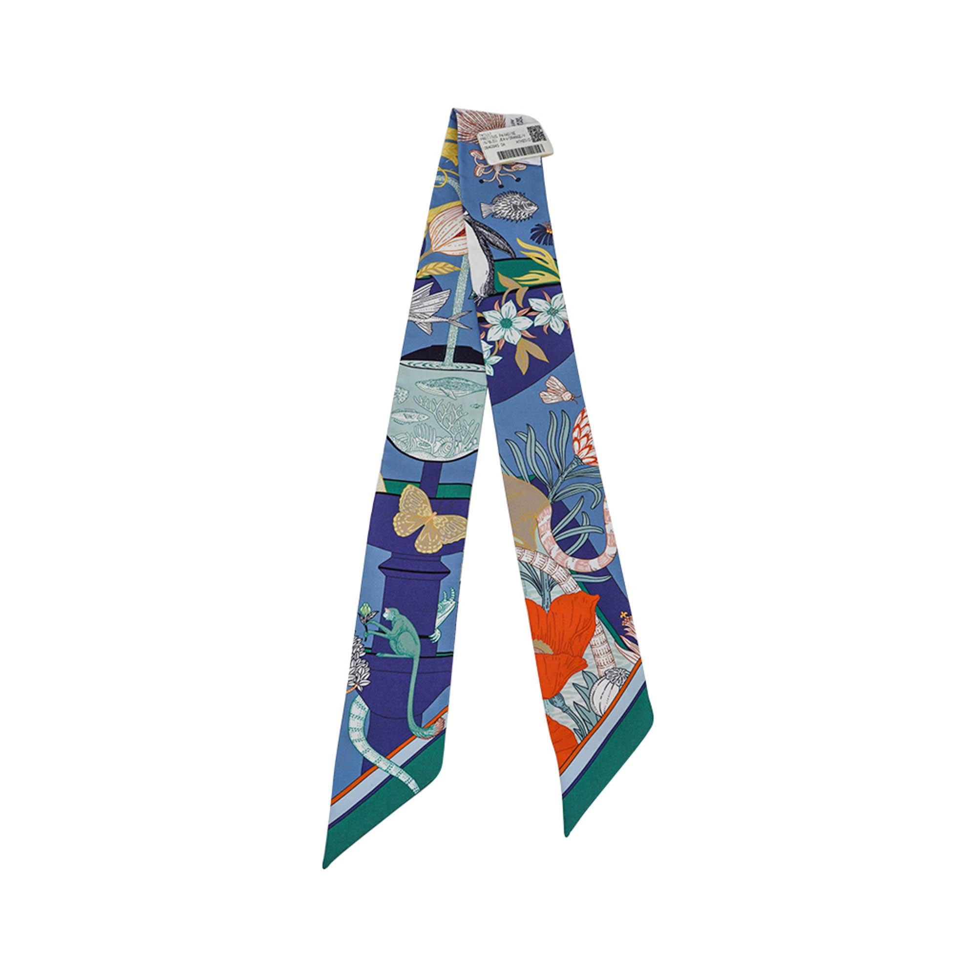 Hermes Twilly Precious Paradise Blue Jean Orange und Vert im Angebot 4